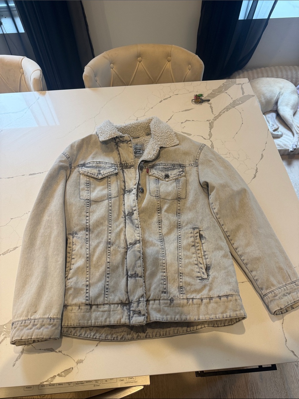 Levis Grey/ Blue Cream Sherpa-Lined Denim Jacket - Size Small